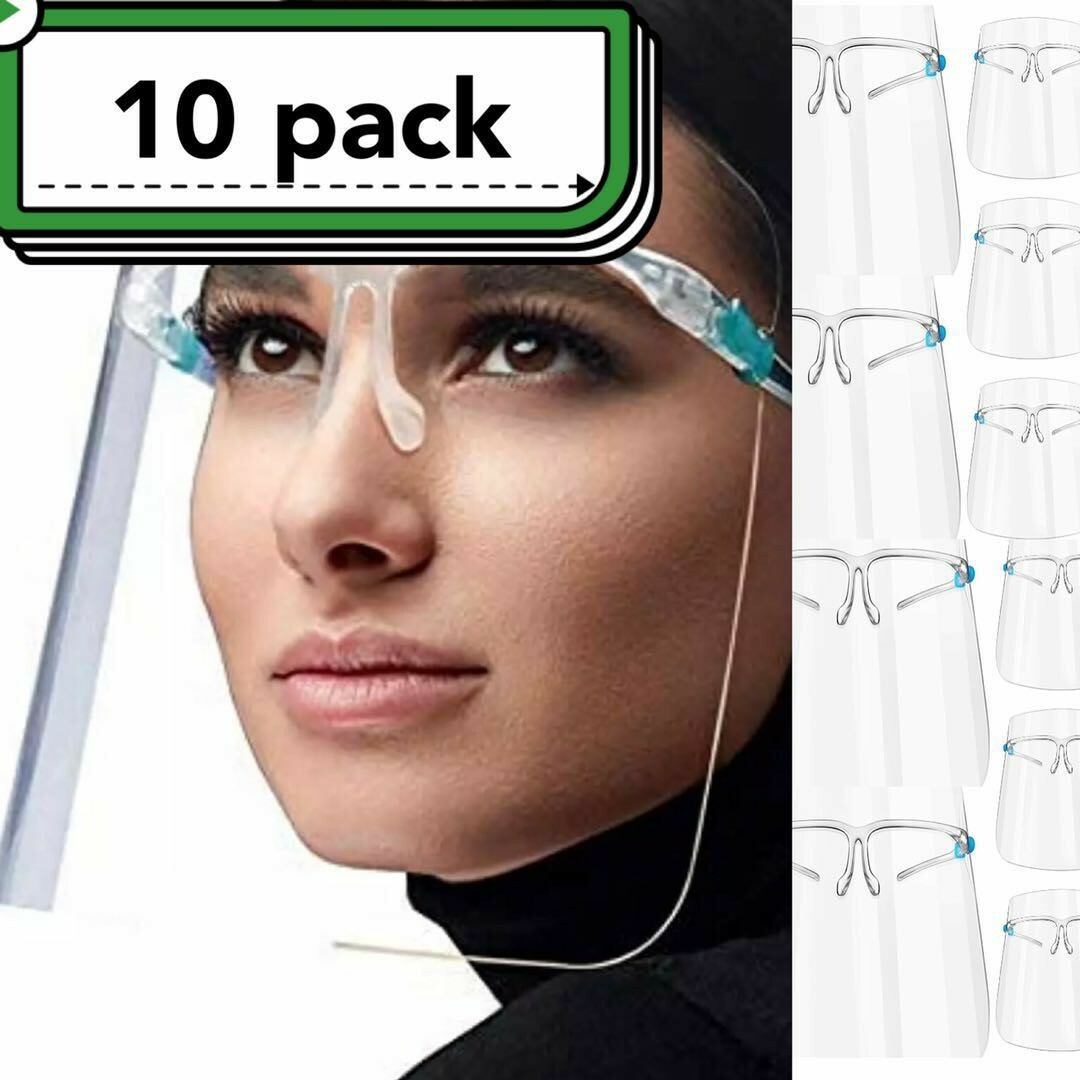 10 PACK Face Shield Guard Mask Safety Protection With Glasses Reusable