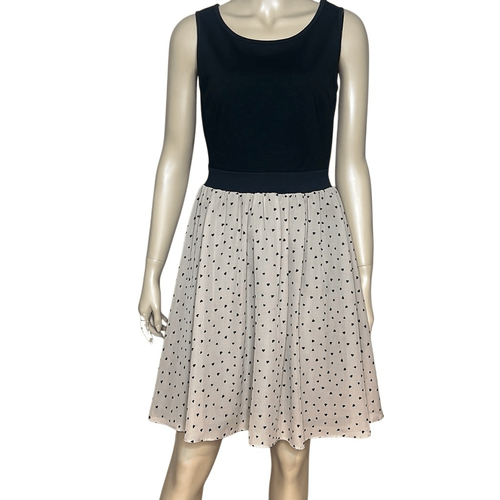 Yumi Black & Beige Sleeveless Fit & Flare Dress Heart Print Skirt US 2/4  (031) | eBay