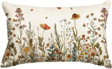 Fall Flowers Throw Pillow Cover 12X20 Inch, Seasonal Autumn Floral Thanksgiving