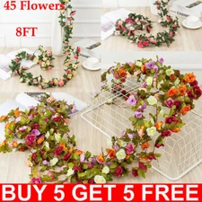 45 Flowers 8Ft Artificial Flower Rose Fake Hanging Garland Party Wedding Decor