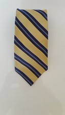 Tommy Hilfiger Neck Tie Yellow Blue Striped 100% Silk Made In USA