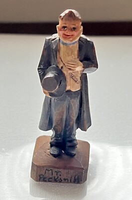 Vintage Anri Wood Carved Mini Figurine Mr. Pecksniff of Charles Dickens
