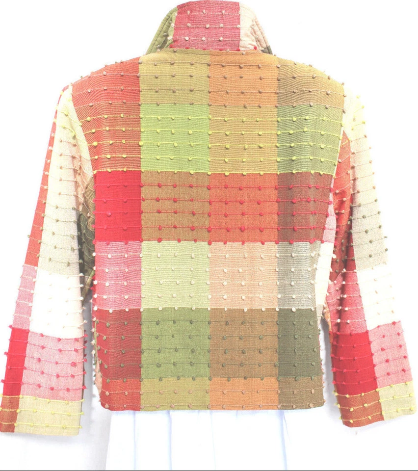 Jaqueta ANAS FASHIONS Multicolorida Xadrez Ousado Forrada Algodão Nubby Tamanho M Impressionante NOVA - Imagem 3 de 4