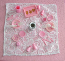 Vintage Barbie Dishes Service for 2 Pink "B" Logo Dishes Lot of 24 Pieces