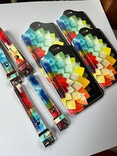 Lot of 4 Black w Colorful Abstract Flower Luggage Tags - 4.5 x 2.75 inches not