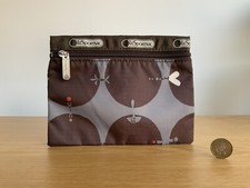 Genuine Lesportsac Makeup /cosmetic Bag In A Brown Circle Print (From America.)