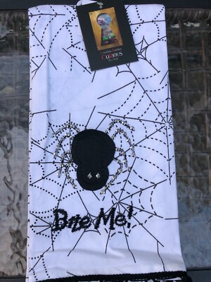NEW! Cynthia Rowley Halloween Spider ''Bite Me'' Kitchen Towel Set of Two