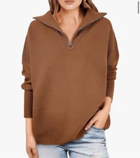 Anrabess tan ribbed quarter zip pullover sweater m