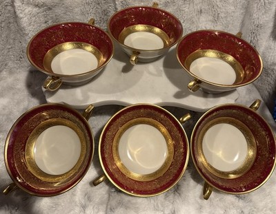 Vintage 6 Thomas Bavaria Red Gold Encrusted 2 Handle Soup Bowl Edgerton  Decor
