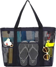 Mesh Beach Bag with Zipper, Large Beach Tote for Women, Toys Pool Swim Bag Trave
