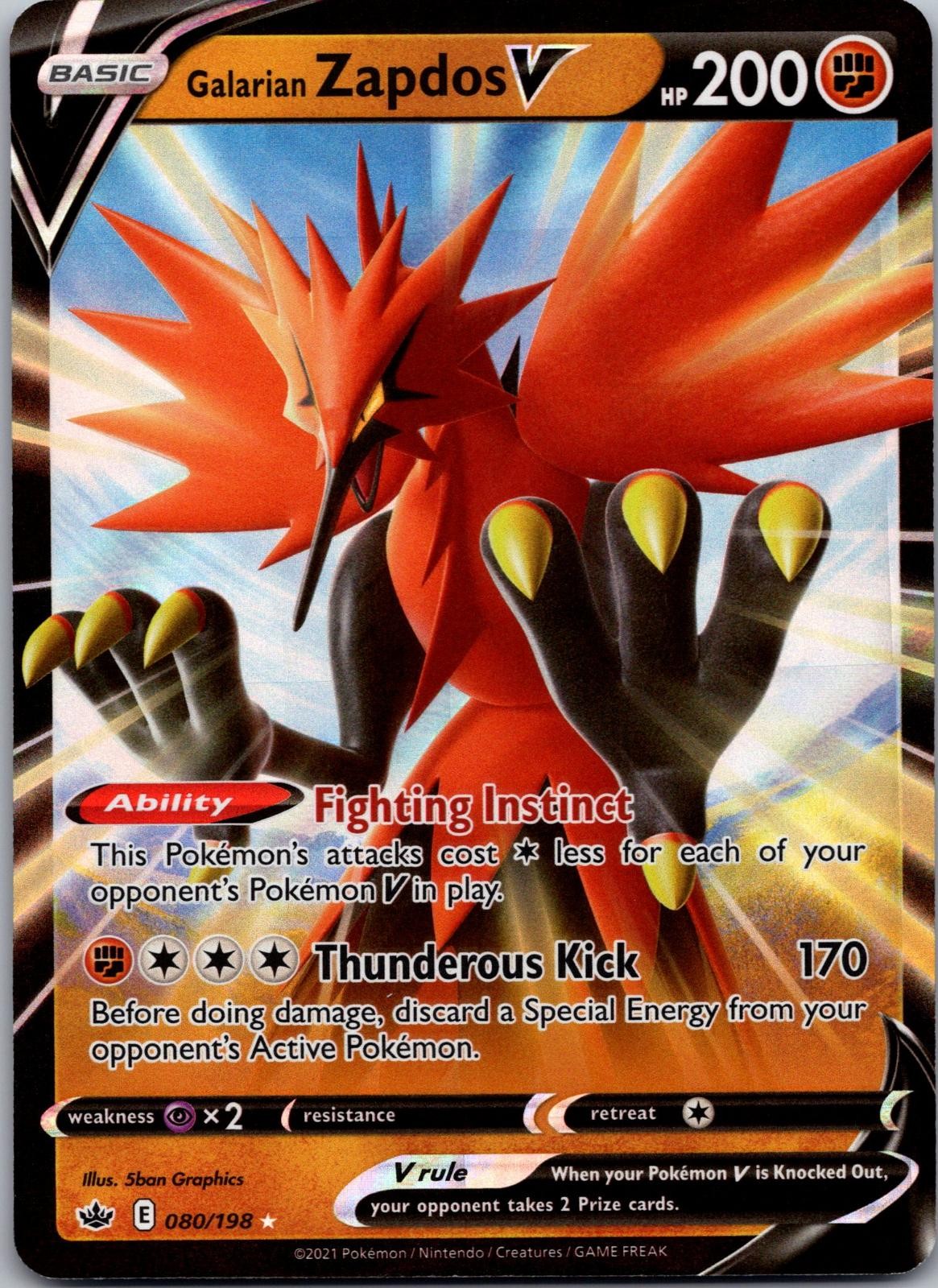 Galarian Zapdos V 080/198 Holo V Rare Chilling Reign Pokemon Near Mint