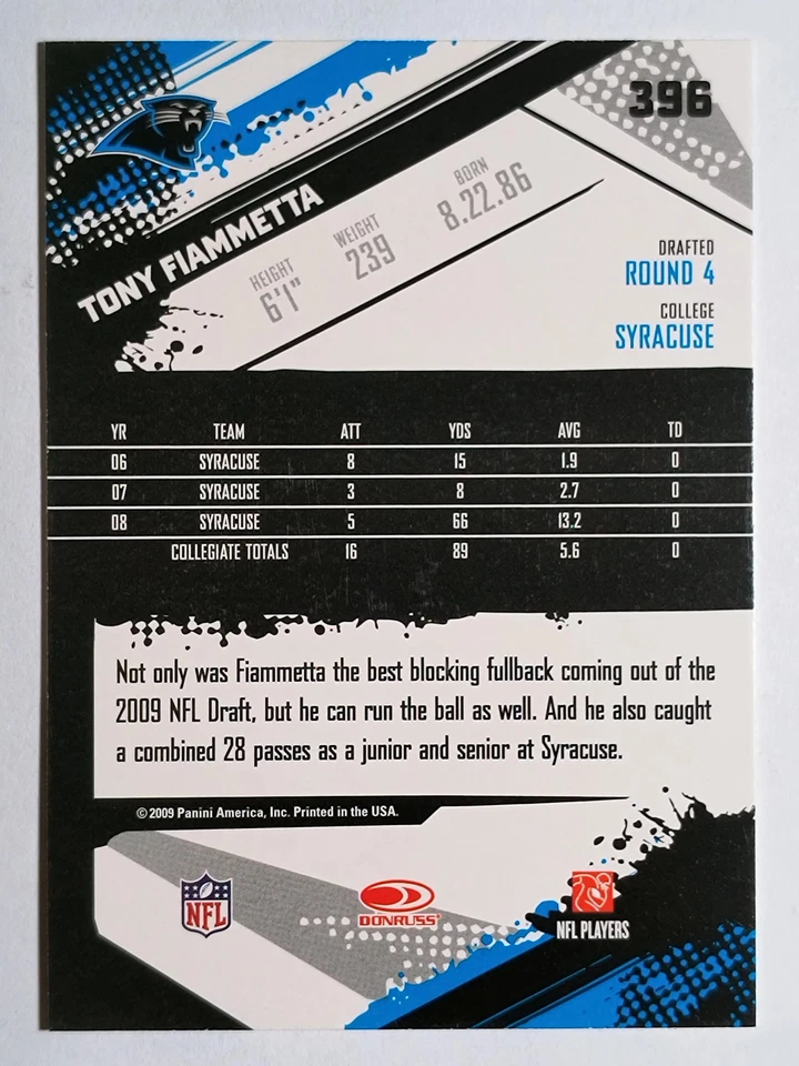 2009 Score #396 Tony Fiammetta RC - Image 2 of 2