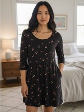 Old Navy Black Floral Scoop-Neck Long Sleeve Dress XL