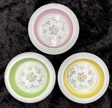 3 Hunt-Hallmark  Porcelain Coasters/Trinket Dishes, Hand-Painted Enamel, Pastels