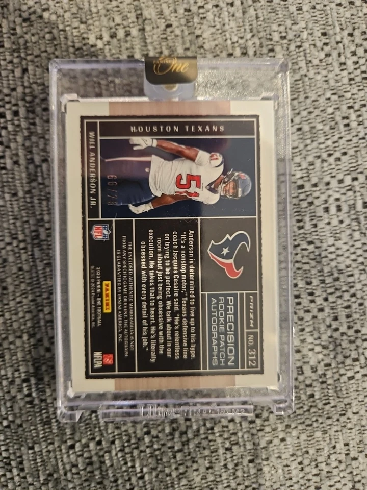 2023 Panini One Precision Blue /75 Will Anderson Jr RPA Rookie Patch Auto RC - Image 4 of 4