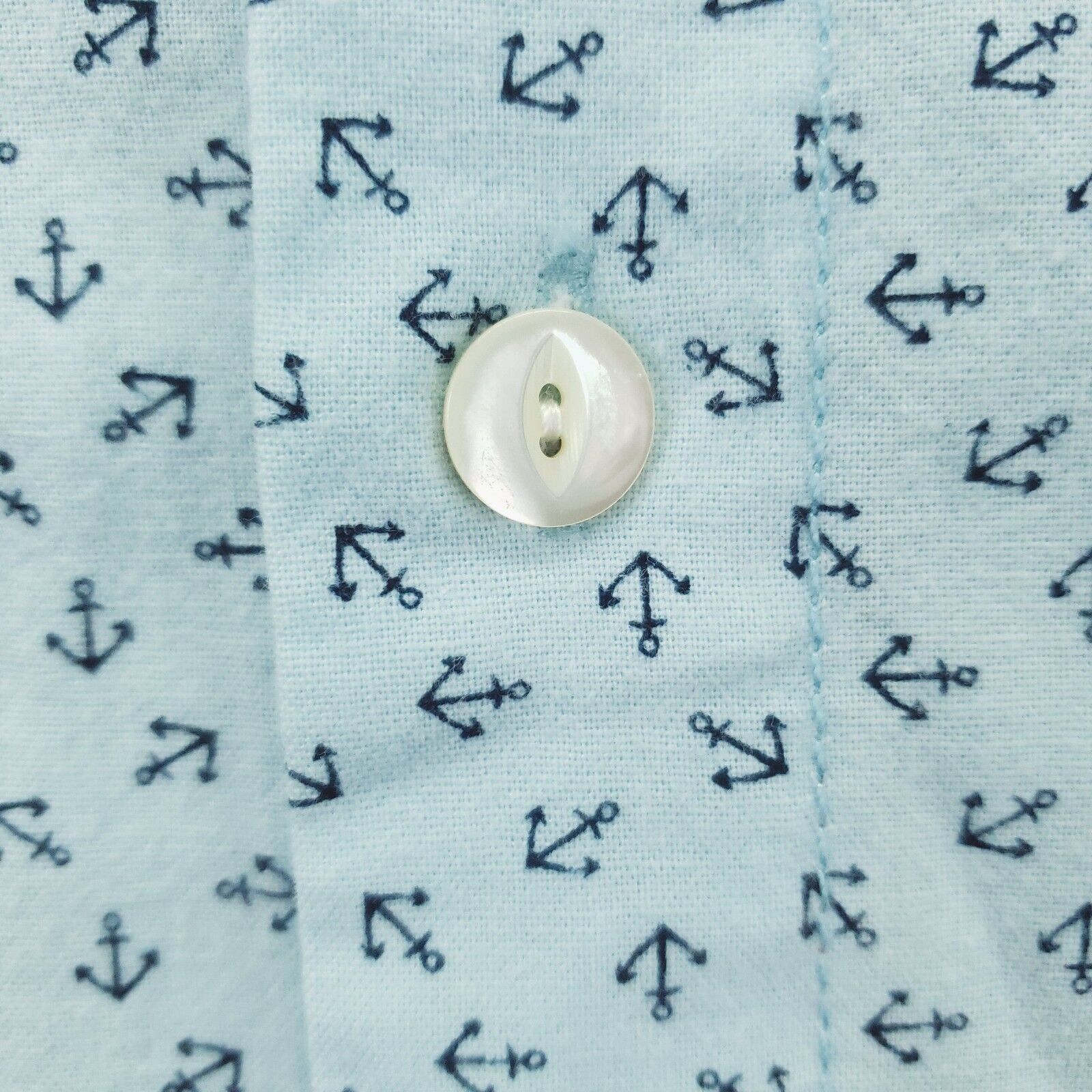 True Grit Shirt Mens Medium Aqua Blue Cotton Anchor Nautical Classic Button-Up