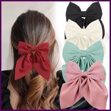 Solid Color Satin Bowknot Hair Clips For Girls Sweet Bow Women Hairpins
