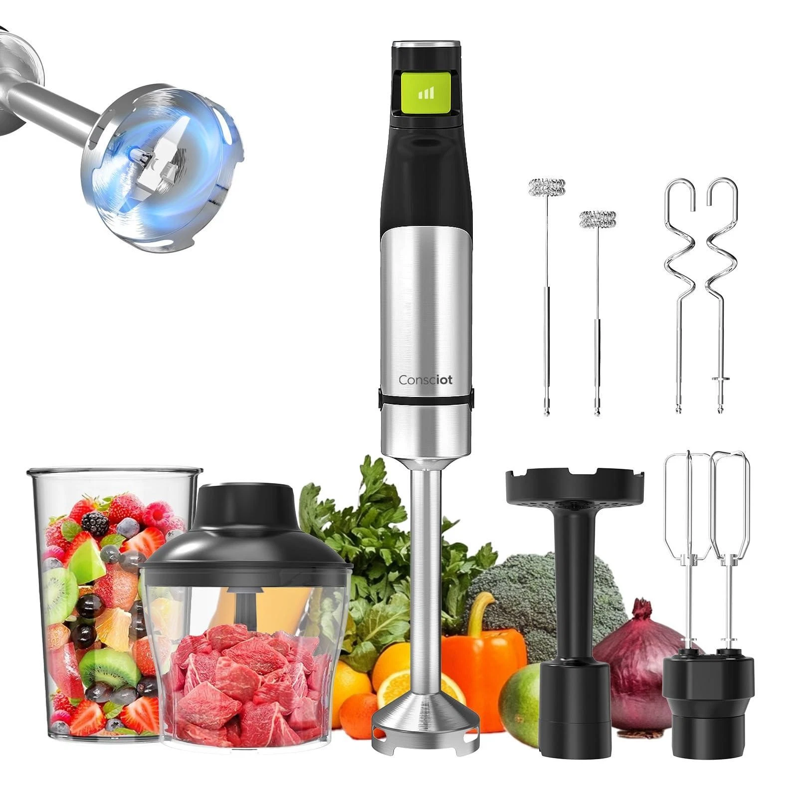 Consciot 7-in-1 Immersion Blender Handheld Max 1100W, Stick Emulsifier with Enti