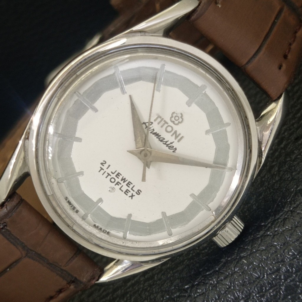 a703210-1 WATCH HAND-WINDING VINTAGE AIRMASTER WHITE TITOFLEX SWISS MENS TITONI - vintagewatches.pk