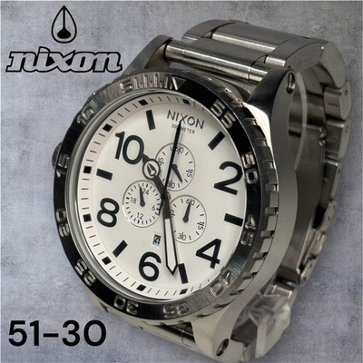 Nixon Simplify 51 30 Chrono Uhr Edelstahl Schwarz Weißes Zifferblatt Vintage