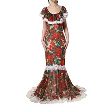 DOLCE & GABBANA Dress Multicolor Geranium Flower Lace Maxi IT36/US2/XXS 5930usd