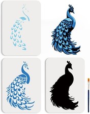 MAYJOYDIY 3Pcs Layered Peacock Stencils 11.7x8.3inchs Reusable Peacock Feathe...