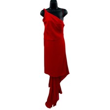 Carolina Herrera 8 red silk one shoulder train dress