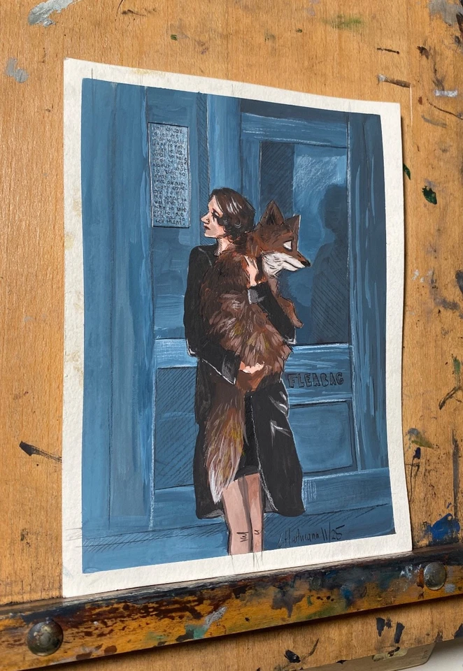 "Fleabag und der Fuchs"  2025,  14,8x21cm, Gouache auf Papier - Bild 1 von 1