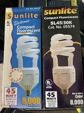 Lot of 2 Sunlite 45W CFL Bulbs Daylight Warm White New Old Stock