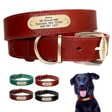 Leather Personalized Dog Collar Engraved with Name Plate for Small Large Dogs