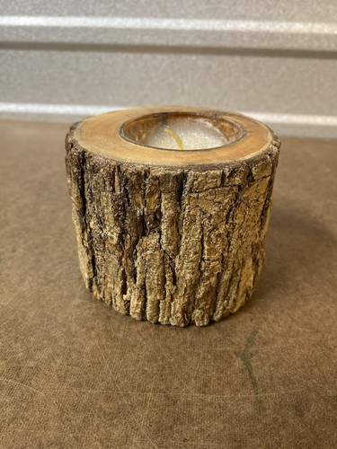 Vintage Rustic Carved Wood With Bark Candle Holder Nature Trees Log - 第 1/24 張圖片