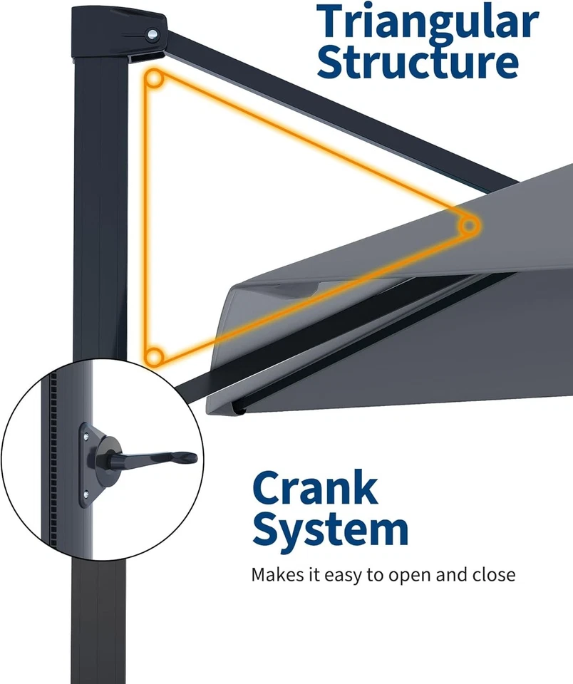 Paraguas de patio voladizo de alta resistencia de 10'x10' de aluminio parasol desplazado Foto 4 de 4