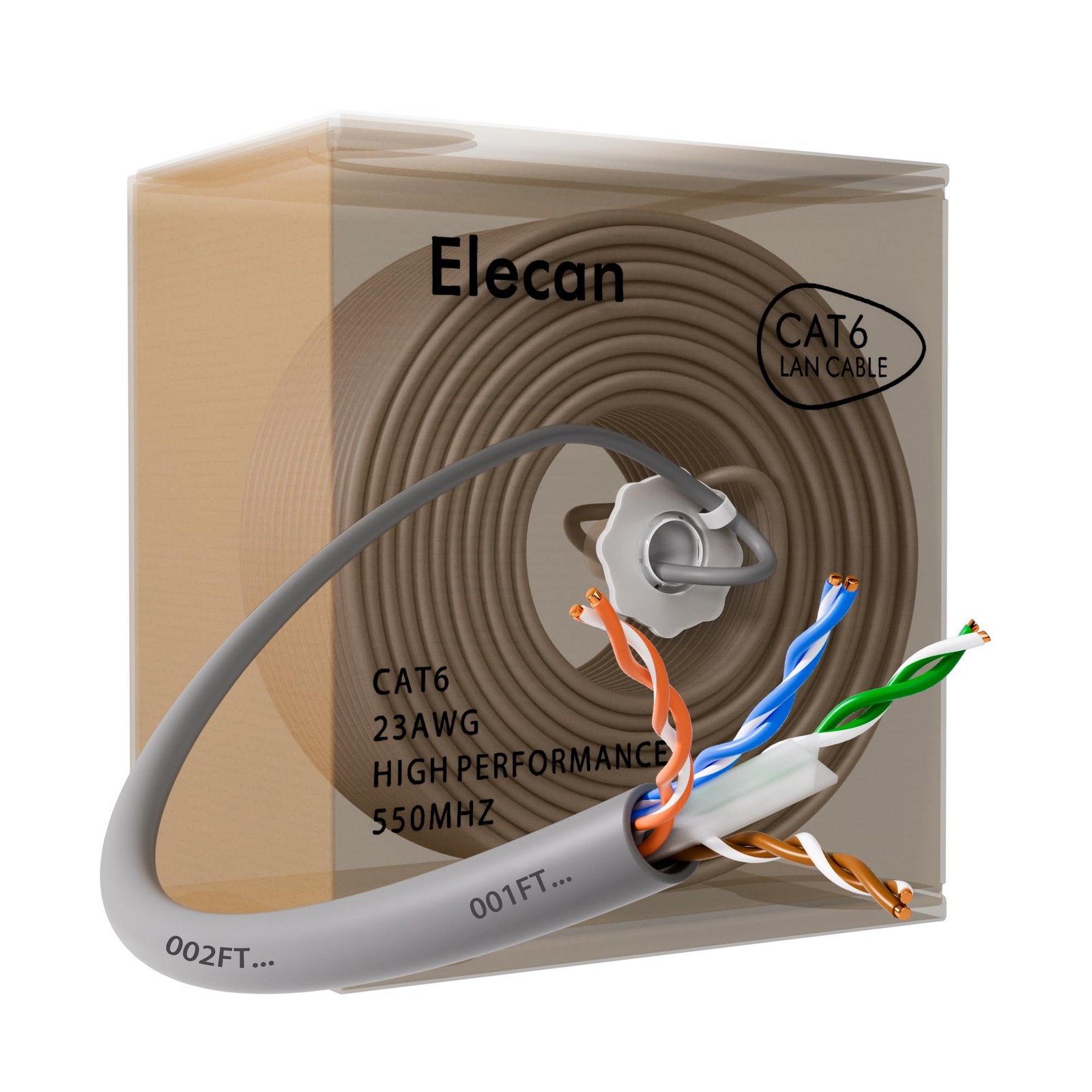 Bulk Cat 6 Ethernet Cable 500 Ft Gray, Easy Pull Box, Solid 23AWG Oxygen Free...