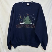 Vintage Women's Merry Christmas Sweatshirt 2X Jerzees USA Made Grandmacore Snow