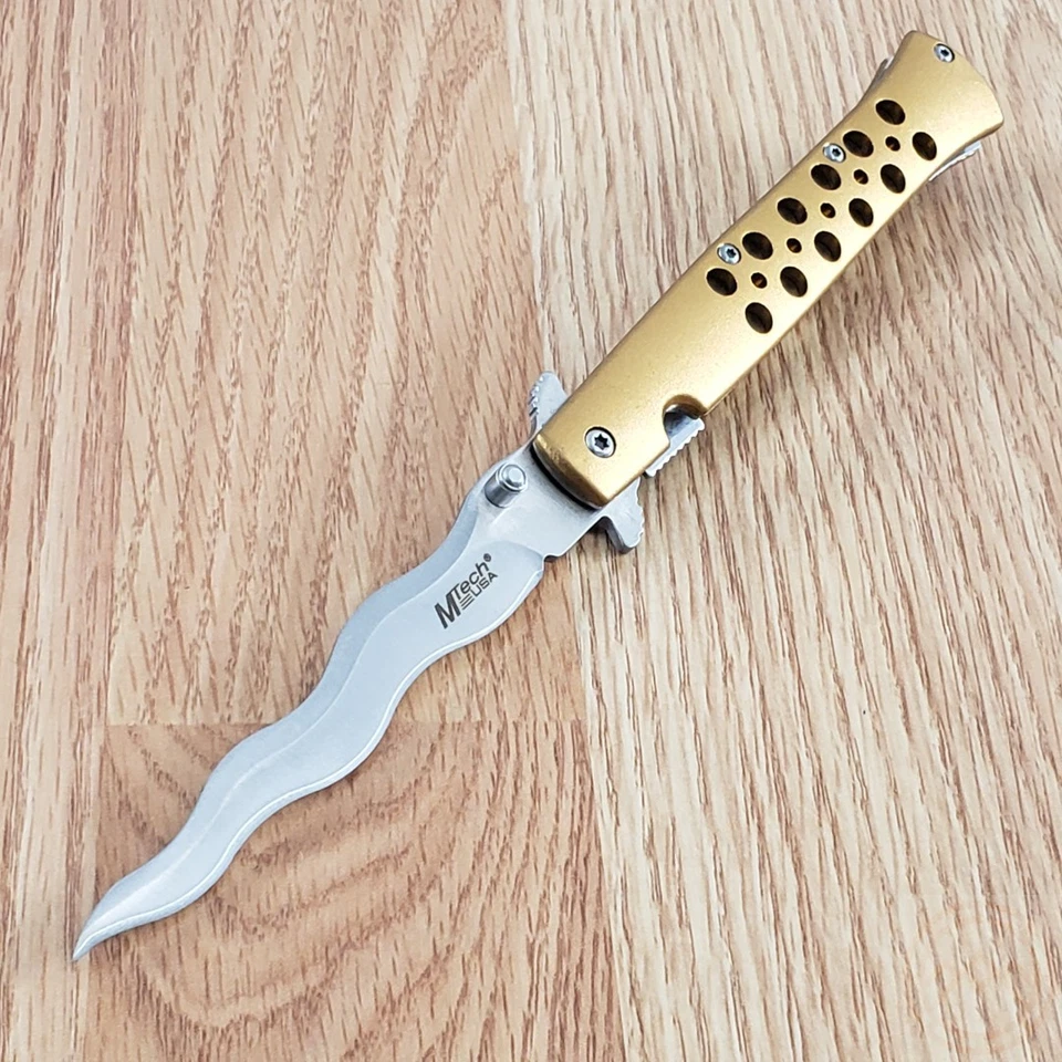 Cuchillo Plegable Asistido por Resorte MTech 4" 3Cr13MoV Hoja Ondulada de Acero Mango de Aluminio Foto 2 de 4