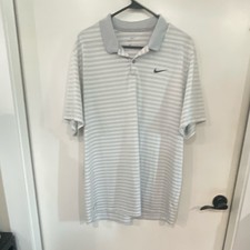 Nike Dri-FIT Men's Polo Shirt xL White/Gray Striped Short Sleeve Logo