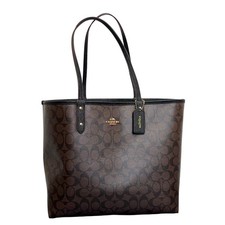 COACH F36658 Black/Brown Signature PVC Reversible City Tote Coated Canvas EUC