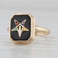 Order Eastern Star OES Signet Ring 10k Yellow Gold Onyx Size 5.25 Masonic
