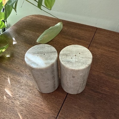 2 Pc Light Stone Salt Pepper Shakers Tan Gray Kitchen Dining Table Gift Prop