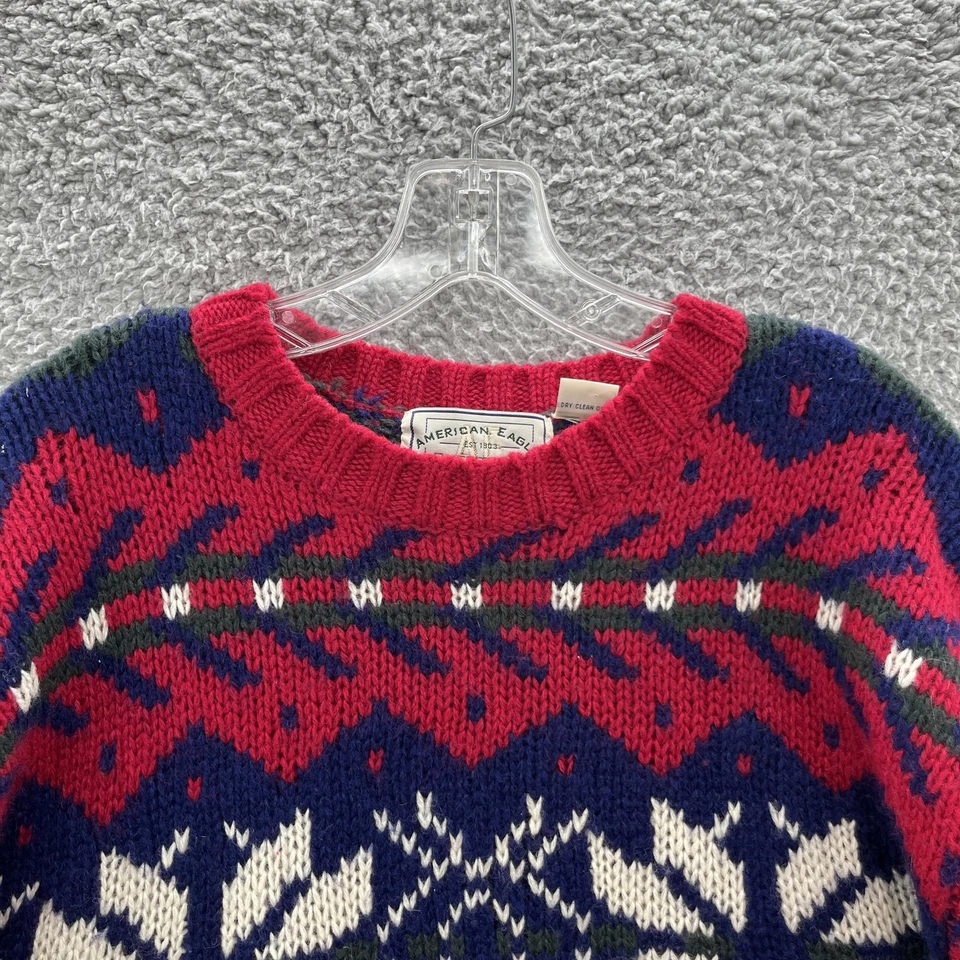 Suéter de Colección Años 90 American Eagle Hombres Grande Rojo Azul Marino Fair Isle Shetland Lana Grueso Foto 2 de 4