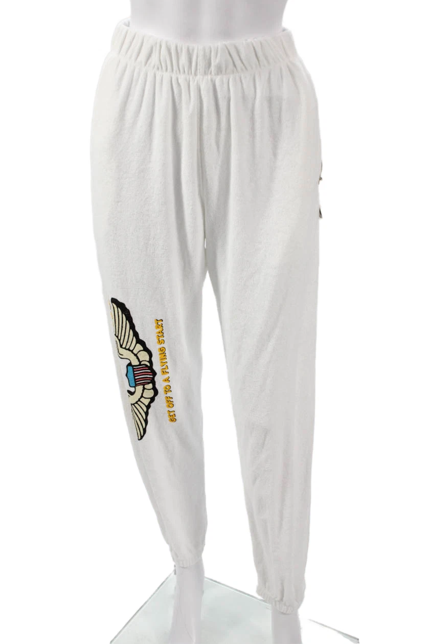 Boys Lie Womens Jogger Pants White Drawstring Graphic Polyester Size S