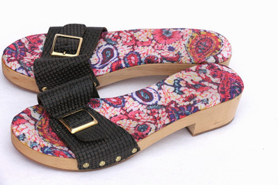   Holzpantoletten Clogs Gr. 38 Made in Italy Blumenprint Boho Hippie  
