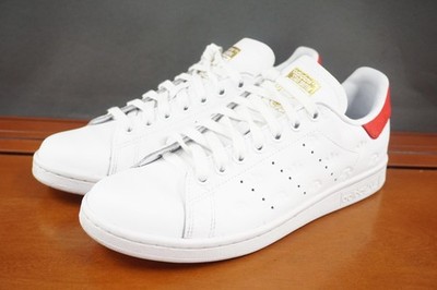 Adidas Stan Smith Shoe Womens Size 7.5 White Red Casual Sneakers Low Top Lace Up