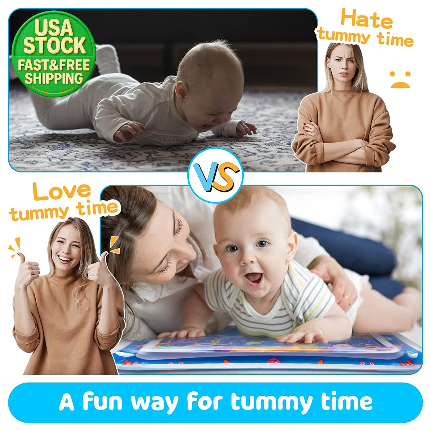 Inflatable Tummy Time Water Play Mat for Babies 3-12 Months Development Toy