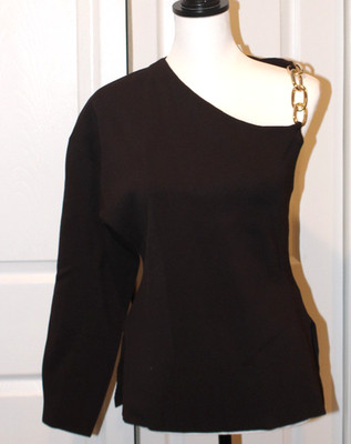 ZARA WOMEN'S BROWN ASYMMETRIC KNIT TOP ONE SHOULD GOLD CHAIN DETAIL SIZE M NWT