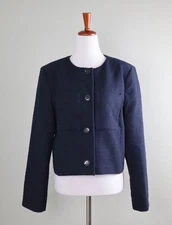 BANANA REPUBLIC Factory NWT $160 Navy Textured Cropped Jacket Top Size Medium