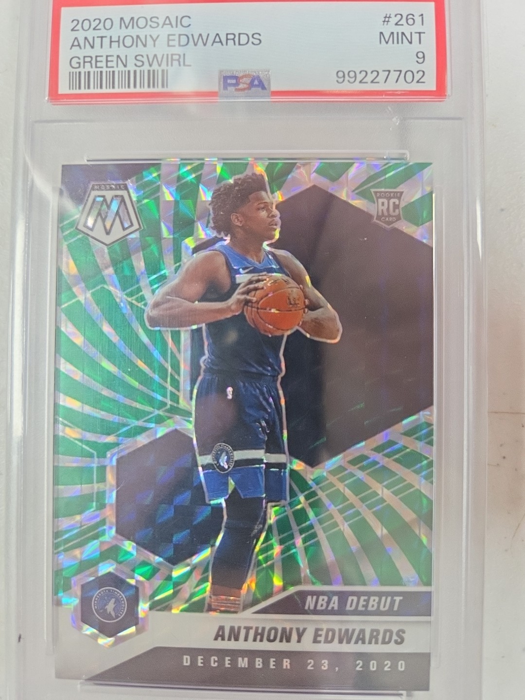 2020 Mosaic Anthony Edwards Rookie NBA Debut Green Swirl /10 PSA 9 FOTL 261