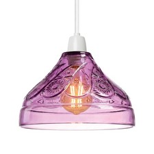 Modern Glass Lamp Shade 24.5cm, Floral Vintage Easy Fit Pendant Light Shades