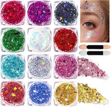 Body Glitter Face Glitter Makeup Festival Glitter, 12 Colors Face and Body Glitt