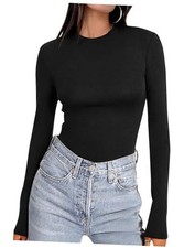  Women's Long Sleeve Shirts Tight Fitted Tops Crewneck Underscrubs Medium Black